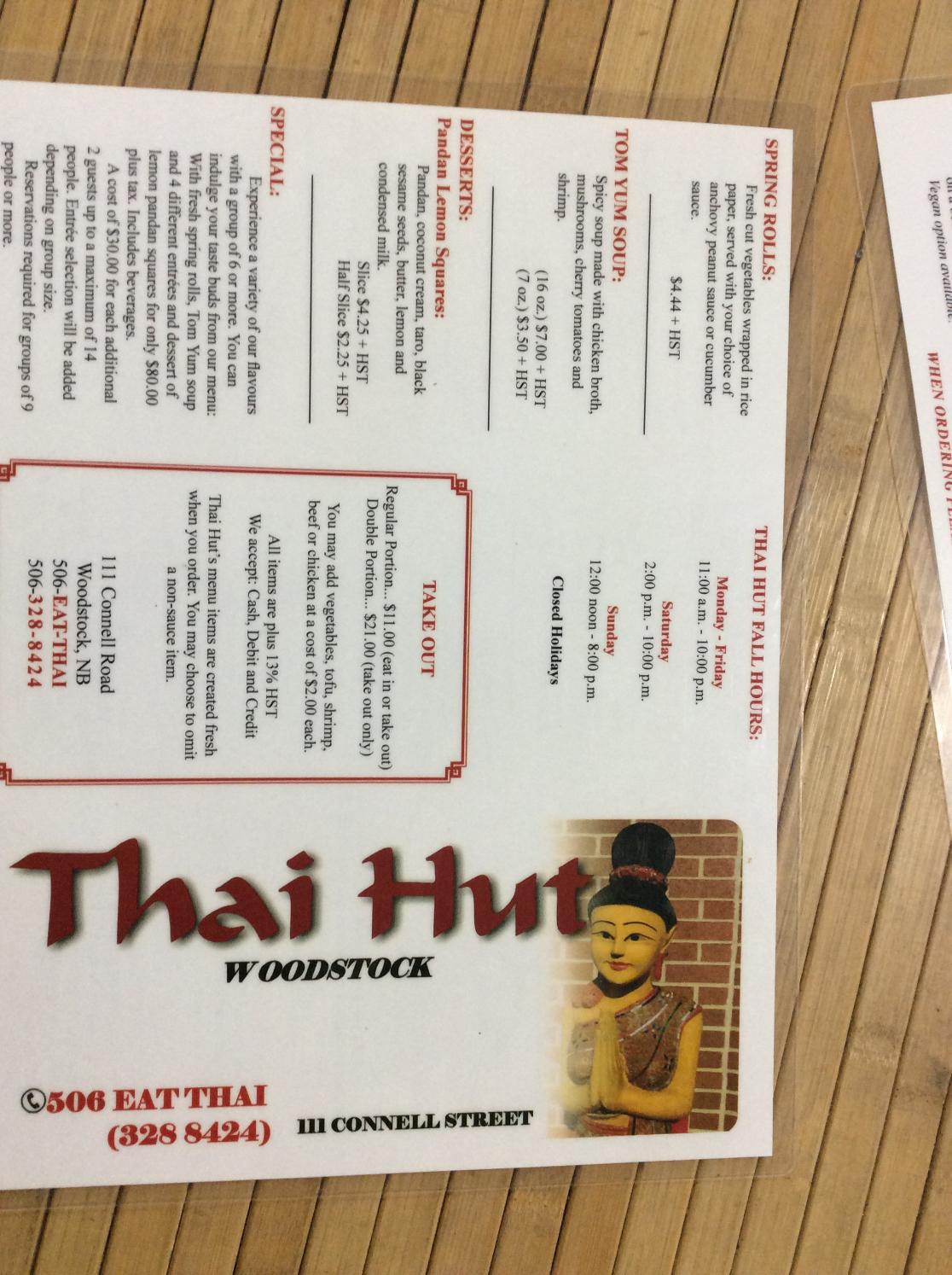 Thai hut menu discount