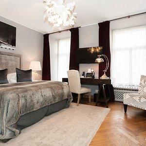 St. Petersbourg Hotel in Tallinn, image may contain: Interior Design, Indoors, Furniture, Bedroom