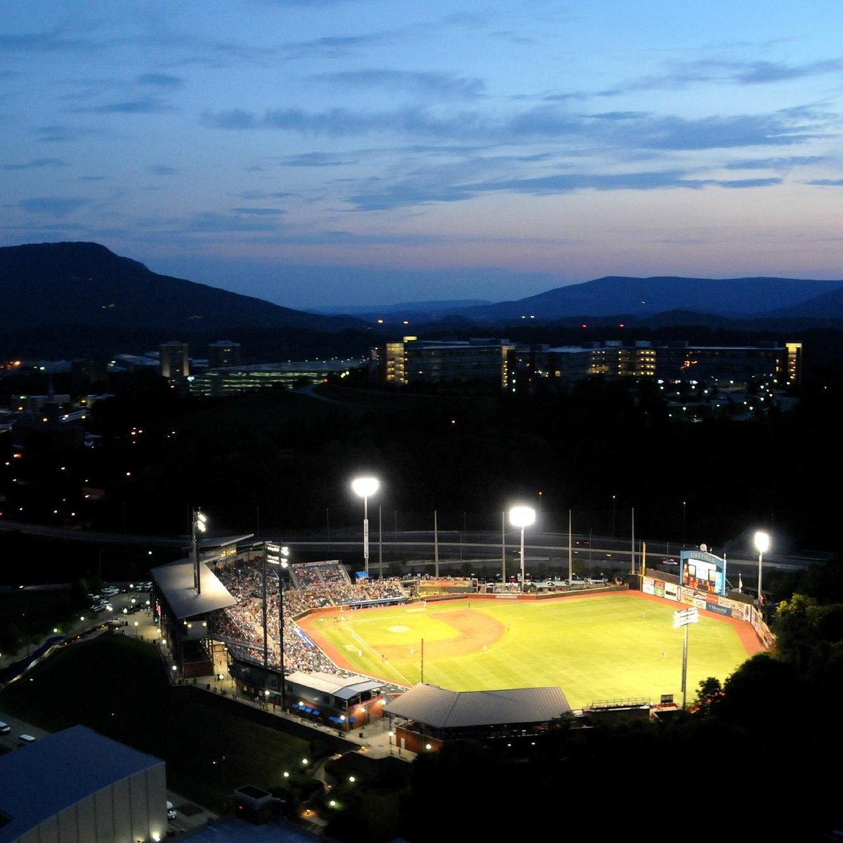 High angle view from behind home plate at night, AT&T Baseball