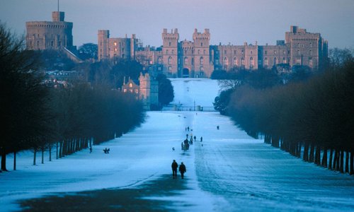 Snowy Windsor Castle from The Long Walk