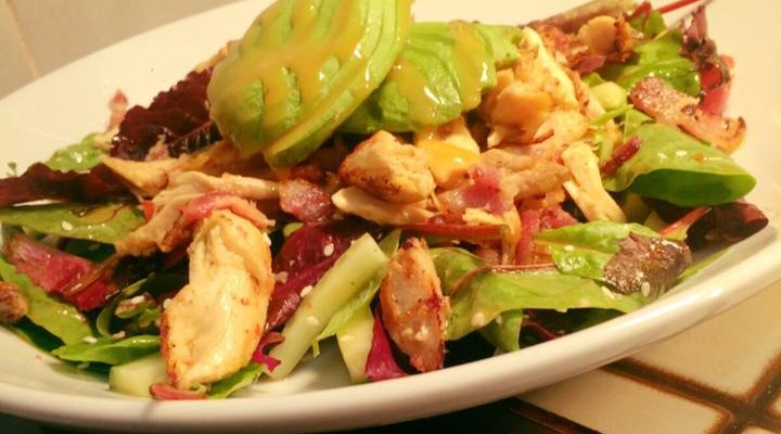 Warm chicken bacon and avocado salad