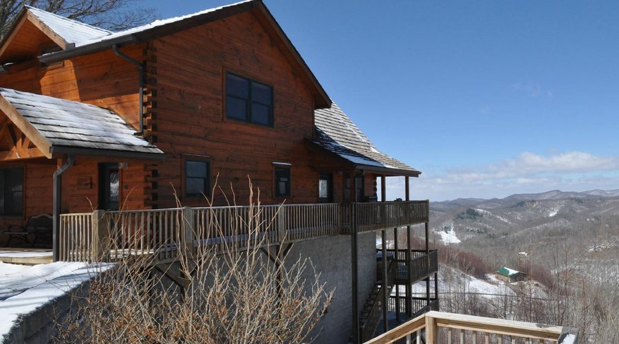 A view of one of our cabins on a beautiful snowy day.
