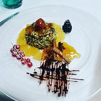Applecream al cacao con composta di fichi e mandorle.