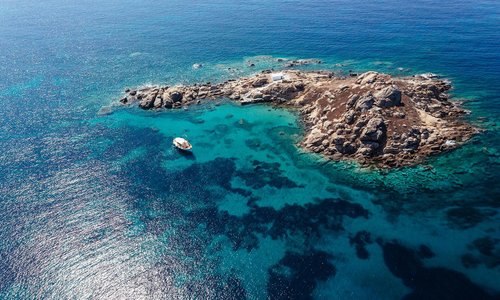 The islet of Parthena with the chapel of Panagia at Mikri Vigla, Naxos