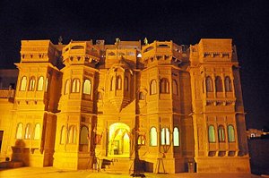 Hotel Lal Garh Fort And Palace in Jaisalmer, image may contain: Lighting, Fortress, Castle, Building
