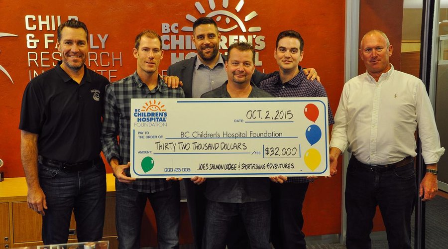 Presenting the cheque to BC Children's Hospital Foundation after the Joe's Salmon Lodge Charity