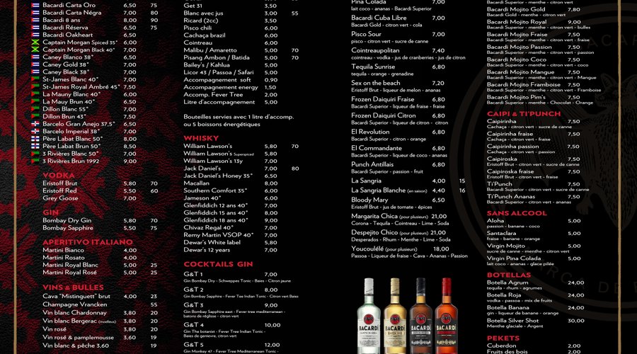 Carte des boissons (verso)