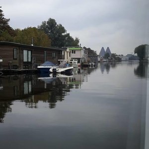 view out of window looking up the the canal