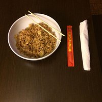 Vegetable fried rice and spring rolls