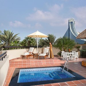 Beit Al Bahar One Bedroom Villa - Terrace with Hotel Background