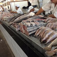 Vista de um dos balcões do Mercado de Peixes.