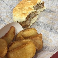Steak biscuit and home fries