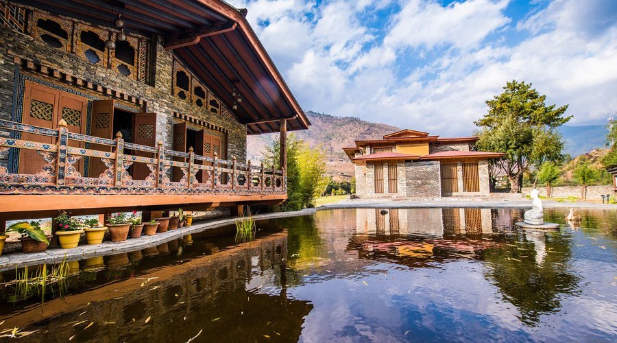 Bhutanese restaurant and pond