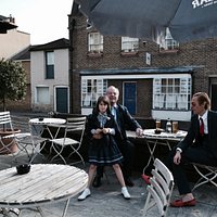 Outdoors with tables