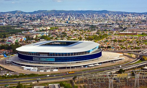 Vista aérea da Arena Grêmio, diurna.