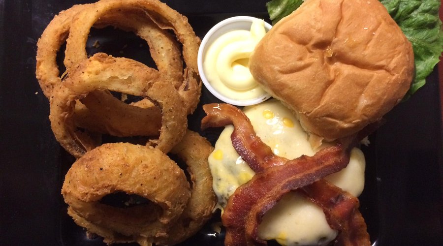 Black & Tan Burger w/ Homemade Onion Rings