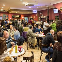 The café was packed with locals