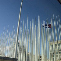 flag poles in abundance in front of the US Embassy