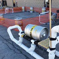 Beer can hockey rink & Sled pulling- beer keg