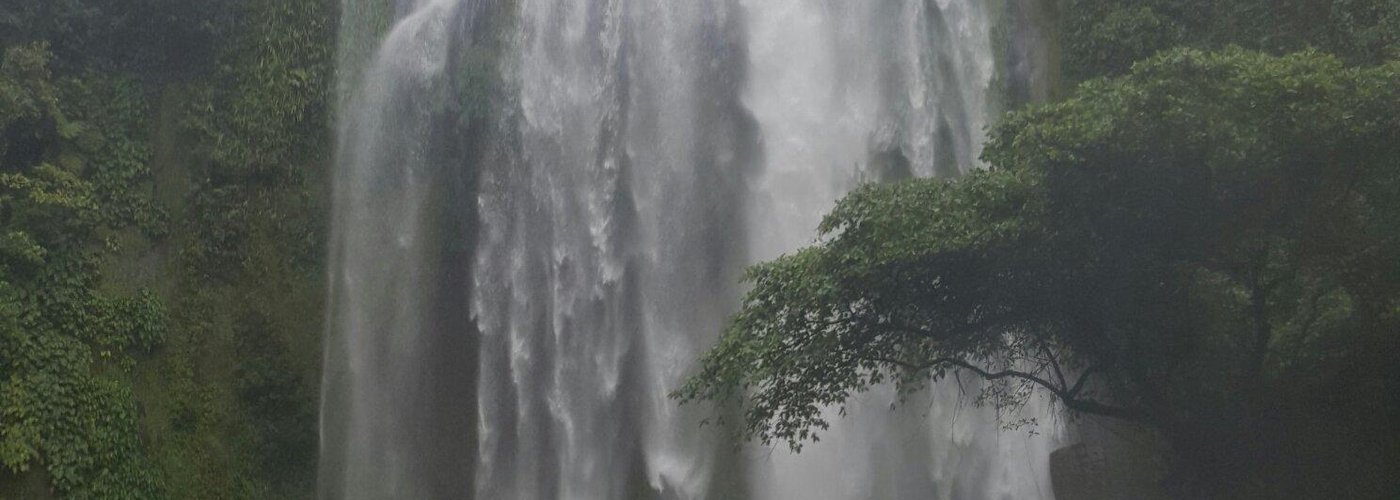 Trail and the waterfalls on a rainy day