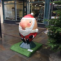 Father Christmas Scrumpty outside the New Gloucester Antique centre at 26 Westgate street , Glou