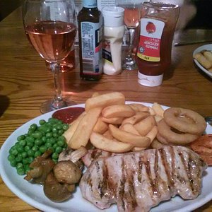 Excellent value for money all this for £6.95 including glass of wine! (or selected pint) steak n