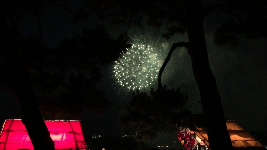 大濠公園日本庭園からの花火