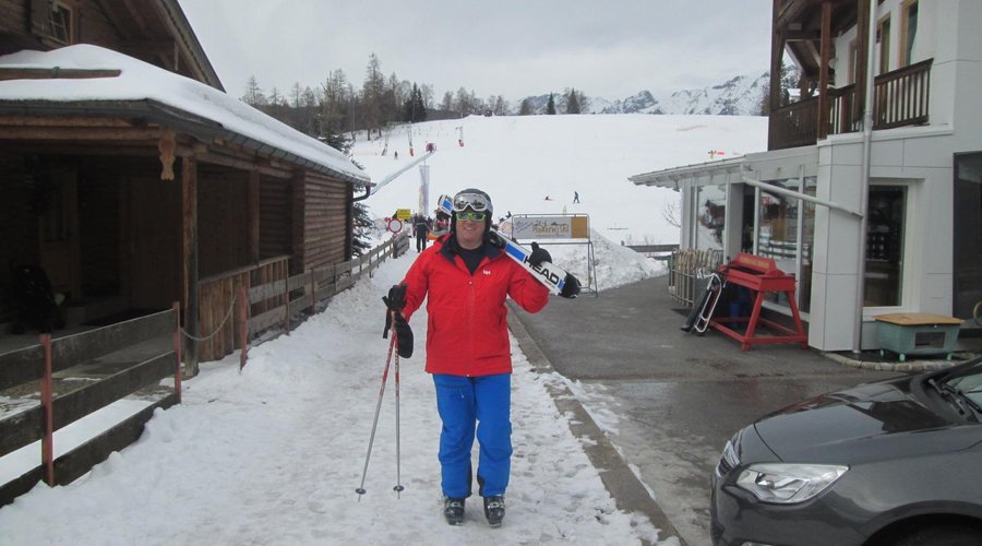The ski slope is just behind the shop on the right hand side. Excellent for beginners.