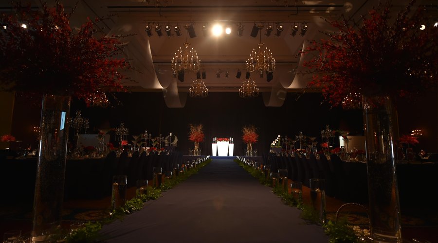 Red decorated wedding at grand ball room