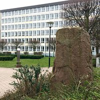 Stone commerating the former Jewish Synagogue. Never forget.
