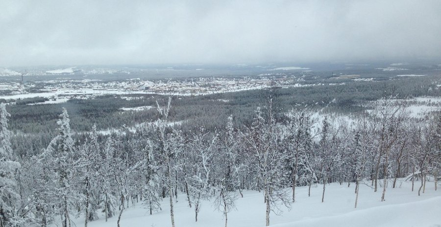 View from the room towards the city of Gällivare