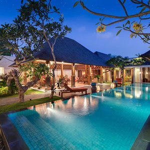 Pool and Living Area at Night View