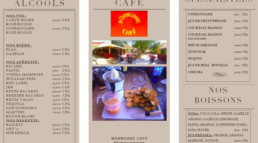 la carte de nos boissons