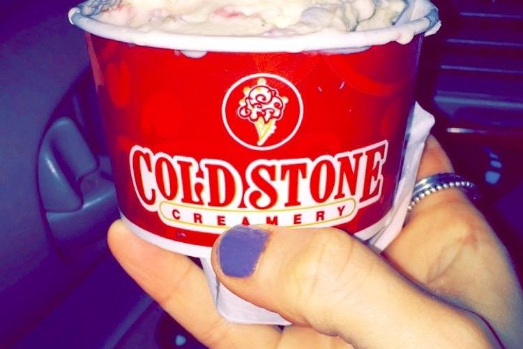 Cake Batter Ice Cream with cookie dough, strawberries and chocolate chips