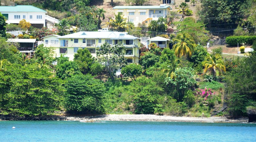 View of Casa Del Vega from the sea. It is centred around the main house closest to the beach.