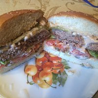 A very lovely juicy ortega chili burger.