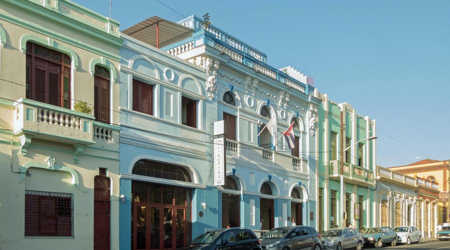 Hotel Libertad - the baby blue building in the center