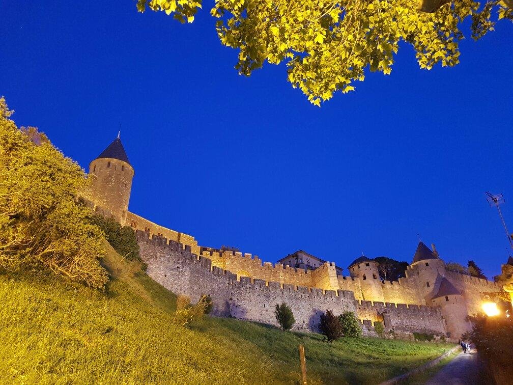 View Of Park Outside The Fortress Town Of Carcassonne In Southern