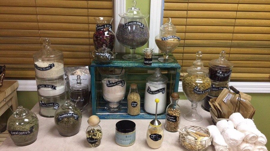 apothecary bar for hand-blended body treatments & masks