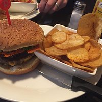 Radical bacon cheeseburger with tumbleweed chips and cajun spice!