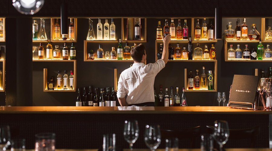 Top shelf spirits at the bar