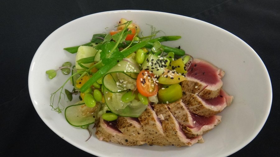 rare tuna salad with wild honey dressing