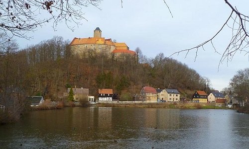 View of Burg Schönfels from Dorfteich (Village Pond)