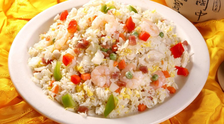 Yang Chow fried rice with shrimp, chicken and pork