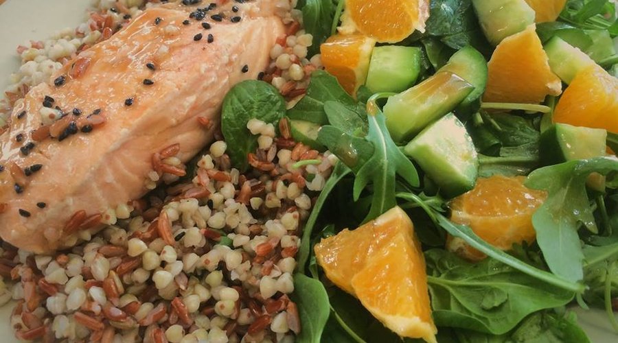 salmon buckwheat salad