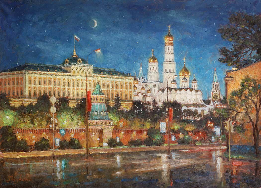 Картина московский. Разживин Московский Кремль. Картина Кремль Разживин. Игорь Разживин Кремль. Художник и Разживин Москва-Сити.