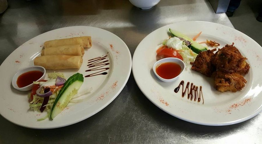 Beautiful Vegetable Spring Rolls and Onion Bhaji Appetisers