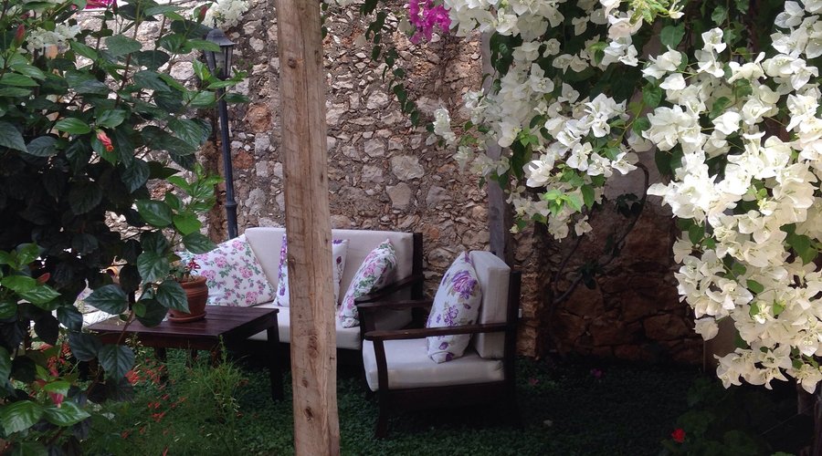 News seating area under the flowers