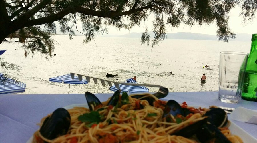 Enormus spaghetti with sea food