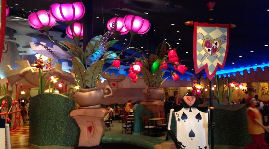 Whimsical decor and lighting at the Queen of Hearts Banquet Hall